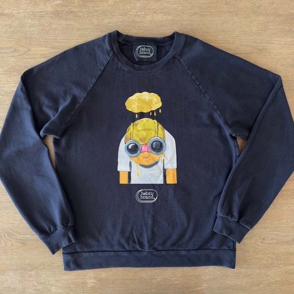 Rare Hebru Brand Studio-Fly Boy Honey Cloud Crewneck Sweatshirt-Black-USA Made-M